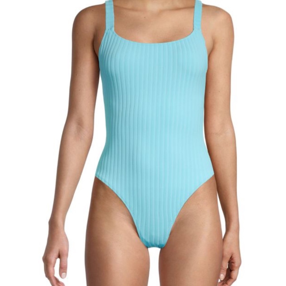 Solid and striped Toni Knit One-Piece Swimsuit Blue Ribbed  size L